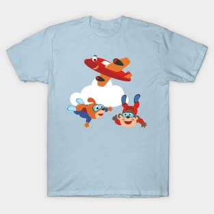 Vector illustration of a cute skydiver monkey and dog T-Shirt